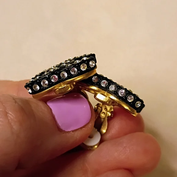 Chanel Vintage Crystal Strass Interlocking CC Clip-on Earrings
